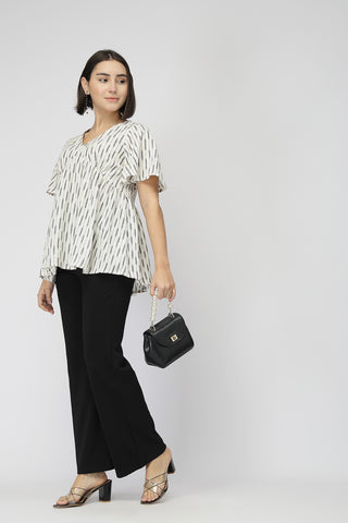 Fine Ikat Maternity Gathered Top with Zip - Off White