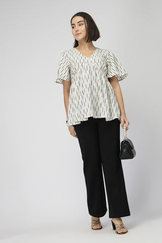 Fine Ikat Maternity Gathered Top with Zip - Off White