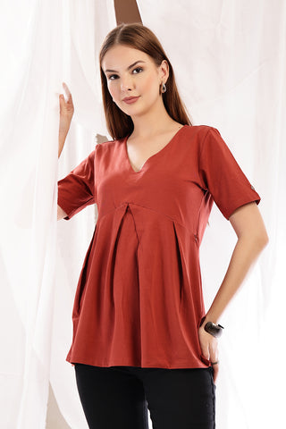 https://houseofzelena.com/products/pleated-cotton-maternity-nursing-top-rust