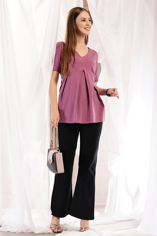 Side or angle view of Pleated Cotton Maternity Nursing Top - Onion showing the Maternity Tops silhouette and fit.