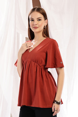 Rust Zip Nursing Top; zipper access provides fast and simple breastfeeding.