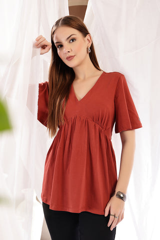 Rust Top bottom hem; straight cut hem ensures a clean fit.