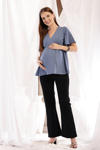 M Blue Nursing Top; V-neck design allows simple and quick feeding access.