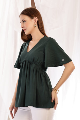 Bottle Green Nursing Top; allows feeding access without clips or zips.