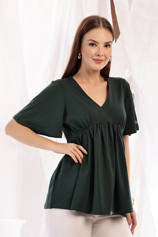 Bottle Green Cotton Top; color offers comfort and style for daily wear.