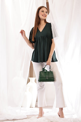 Bottle Green Top; pure cotton material is soft on skin and lightweight.