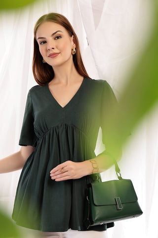 Back view of Bottle Green Top; full coverage ensures modesty.