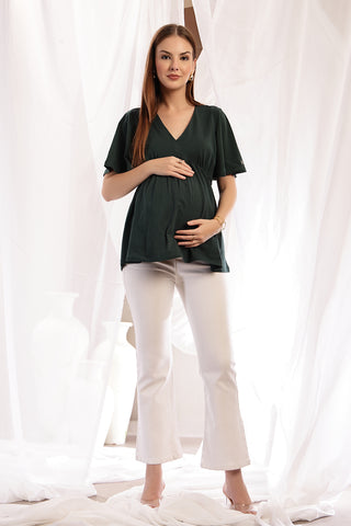 Bottle Green Nursing Top; V-neck design allows simple and quick feeding access.