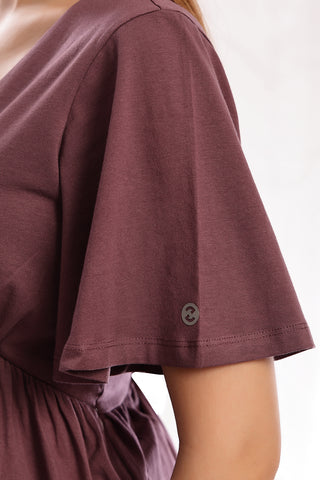 Alternate detail view of V-Neck Cotton Maternity Nursing Top - Rosewood in rosewood, highlighting Long Zip.
