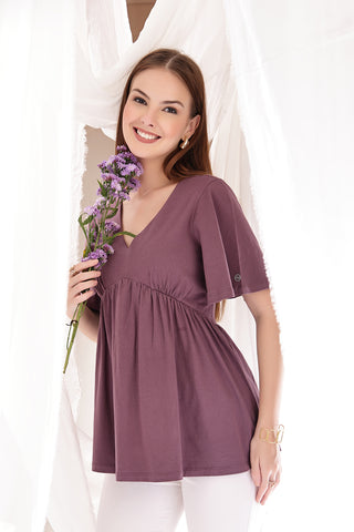Smooth back view of rosewood Maternity Tops showing silhouette for comfort.