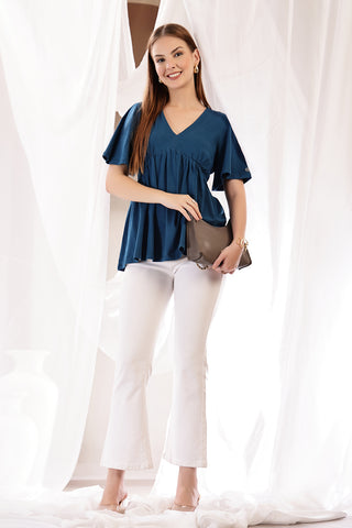 Airforce Nursing Top back view; back shape offers back coverage and support.