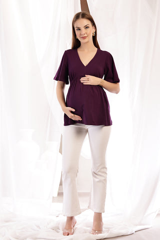 Plum Nursing Top; V-neck design allows simple and quick feeding access.