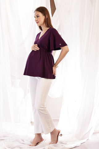 Plum Maternity Top; design is suitable for wear during pregnancy and nursing.