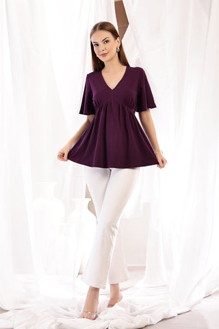 Plum Top; pure cotton material is soft on skin and lightweight.