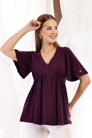Plum Cotton Top; rich color offers comfort and style for daily wear.