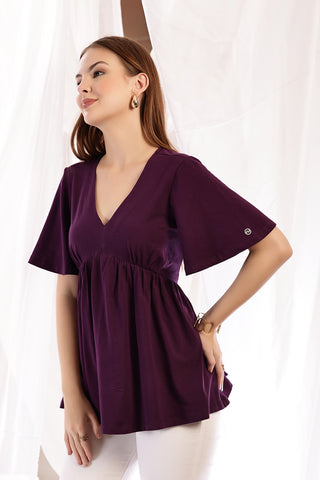Plum Cotton fabric; breathable material provides comfort in all climates.