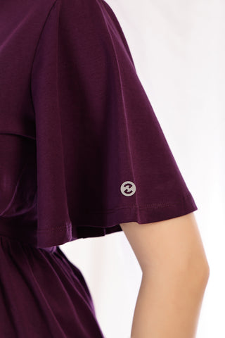 Plum Cotton Top; neckline is suitable for easy latch access.