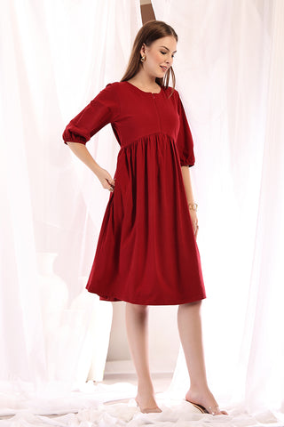 Studio Shot of Maternity & Nursing Knee-Length Cotton Dress with Pocket showing Cotton Design Quality