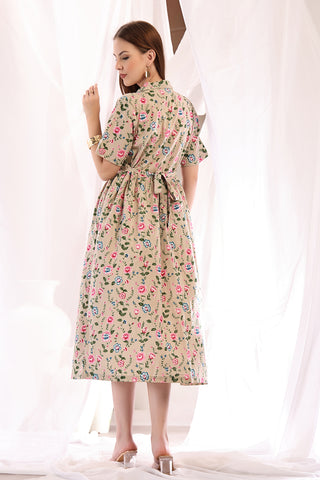 Close Up of Rayon Fabric Detail on Floral Printed Zipless Feeding Shirt Dress