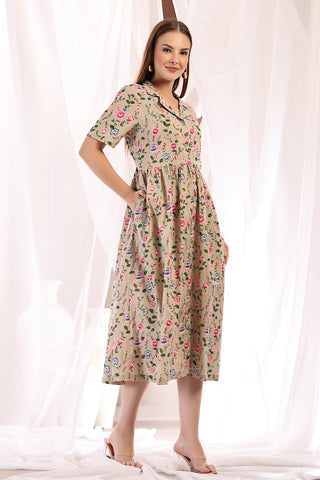 Elegant Light Pink Look of Floral Printed Zipless Feeding Shirt Dress - Perfect for Any Occasion