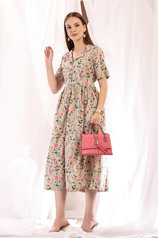 Soft Rayon Texture of Floral Printed Zipless Feeding Shirt Dress - Breathable & Comfy