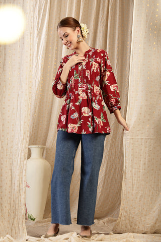 Maroon Feeding Top; wide neckline allows fast breastfeeding access.