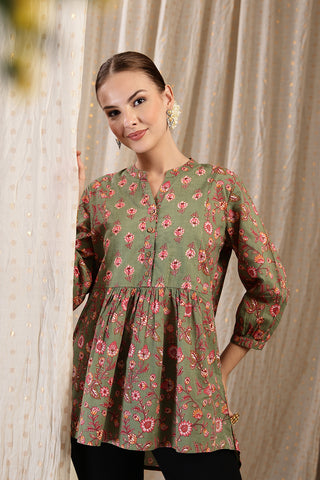 Maternity Zipless Feeding Peplum Top - Sage shown from alternate angle, highlighting comfort for all-day wear.