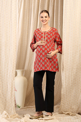 Red Cotton fabric; breathable material provides comfort in hot weather.