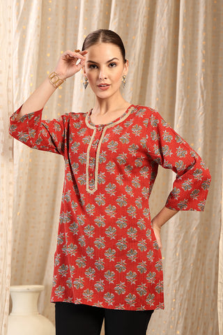 Red Cotton Top; color offers comfort and style for daily wear.
