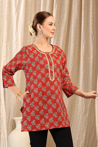 Red Top sleeve detail; sleeves provide arm coverage and movement.