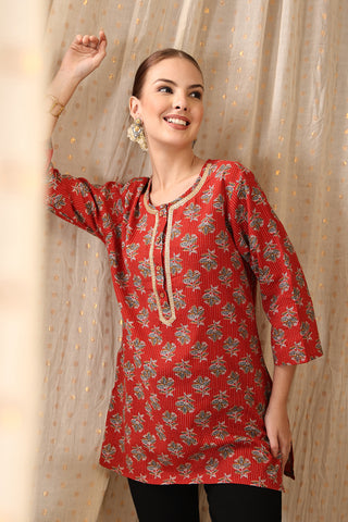 Red Cotton Top; pure cotton material is soft on skin and lightweight.