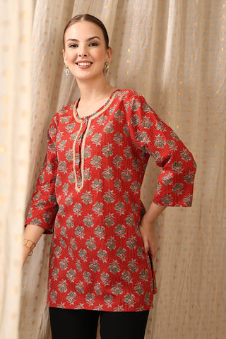 Red Top outfit; top styled with bottoms for a complete look.