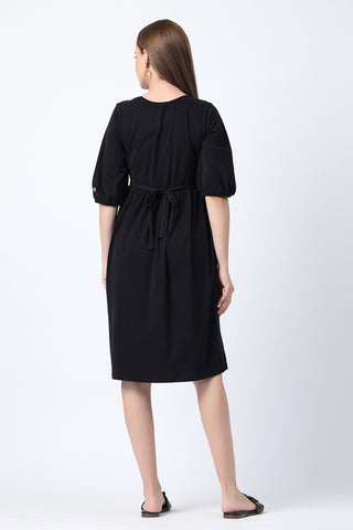 Close Up of Cotton Fabric Detail on Maternity & Nursing Knee-Length Cotton Dress with Pocket