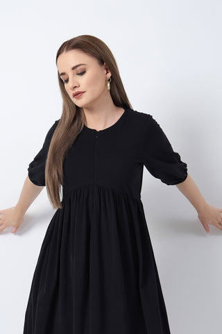 Practical Cotton Feeding Dress with Pockets - Maternity & Nursing Knee-Length Cotton Dress with Pocket