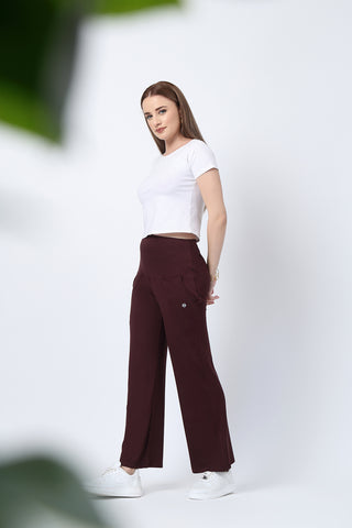 Dark Chocolate Maternity Pants with Pockets; utility design adds convenience.