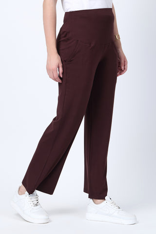 Dark Chocolate Maternity Pants; fit accommodates belly growth during pregnancy.