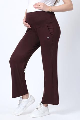 Dark Chocolate Pants fabric; material allows four-way stretch for body changes.