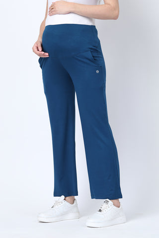 Deep Teal Pants fabric; material allows four-way stretch for body changes.
