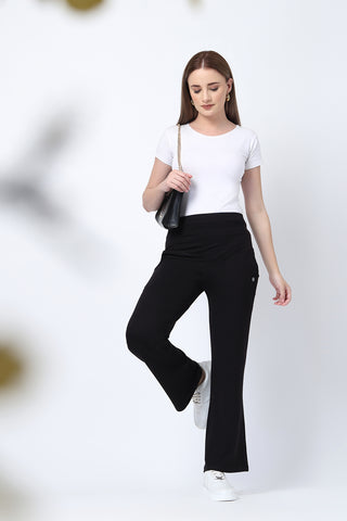 Black High Waist Pants; panel stretches to accommodate growth through all pregnancy stages.