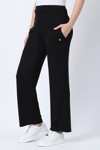 Black Flared Maternity Pants; flared style provides room and movement for daily wear.