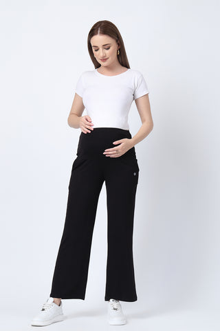 Black Pants material; fabric retains shape after repeated wash and wear.