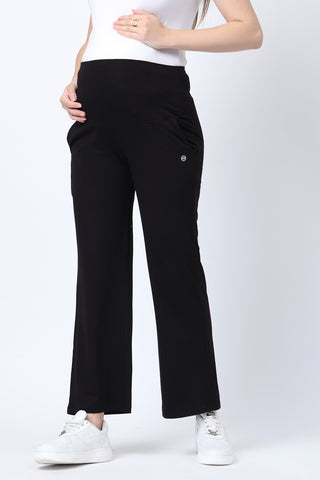 Black Maternity Pants fabric; stretch material ensures comfortable fit and breathability.