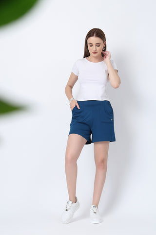 Deep Teal Shorts; breathable fabric is suitable for gentle support after delivery.