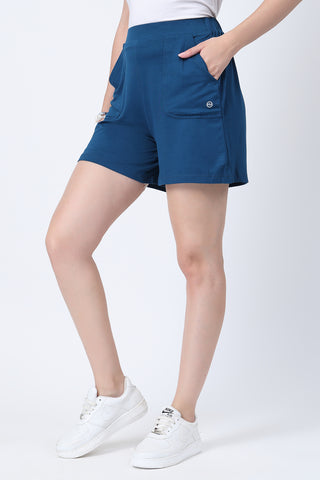 Deep Teal Shorts; ideal for warm-weather maternity fitness and active movement.