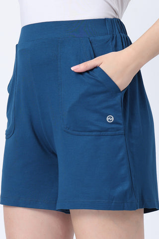 Deep Teal Shorts; comfortable and supportive fit suitable for postpartum wear.