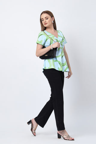 Styling detail of Floral Maternity Top for Zipless Feeding - Pista, highlighting pista print and Maternity Tops design.