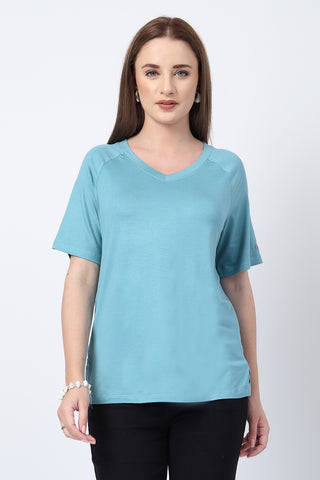 Close-up texture of Sea Green Solid Nursing Top with Side Zip Access in light-sea-green, showing the soft Viscose fabric.