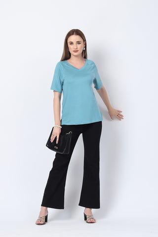 Sea Green Solid Nursing Top with Side Zip Access shown from alternate angle, highlighting comfort for all-day wear.