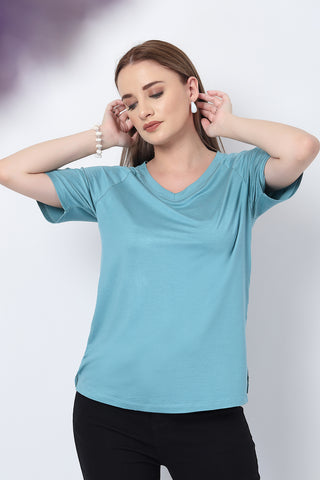 Sea Green Solid Nursing Top with Side Zip Access in light-sea-green made with soft Viscose fabric.