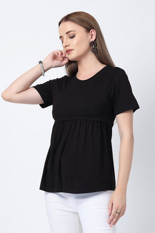 Smooth back view of black Maternity Tops showing silhouette for comfort.